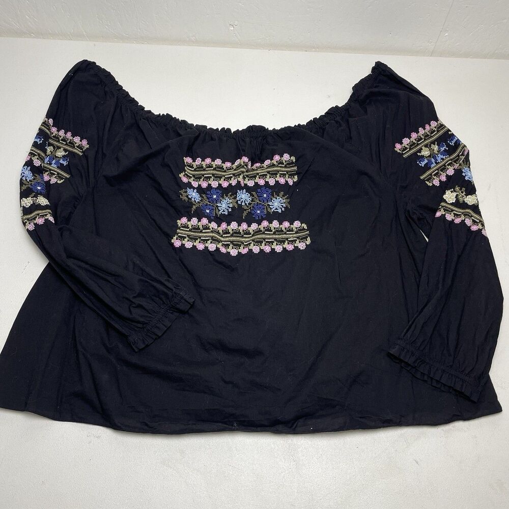Needle & Thread Off The Shoulder Blouse Black Embroidered Floral Boho Blouse 14